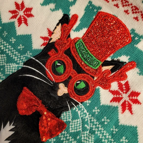Cat In A Top Hat Soft & Cozy Festive Christmas Sweater 33 Degrees Unisex Large - Picture 16 of 16